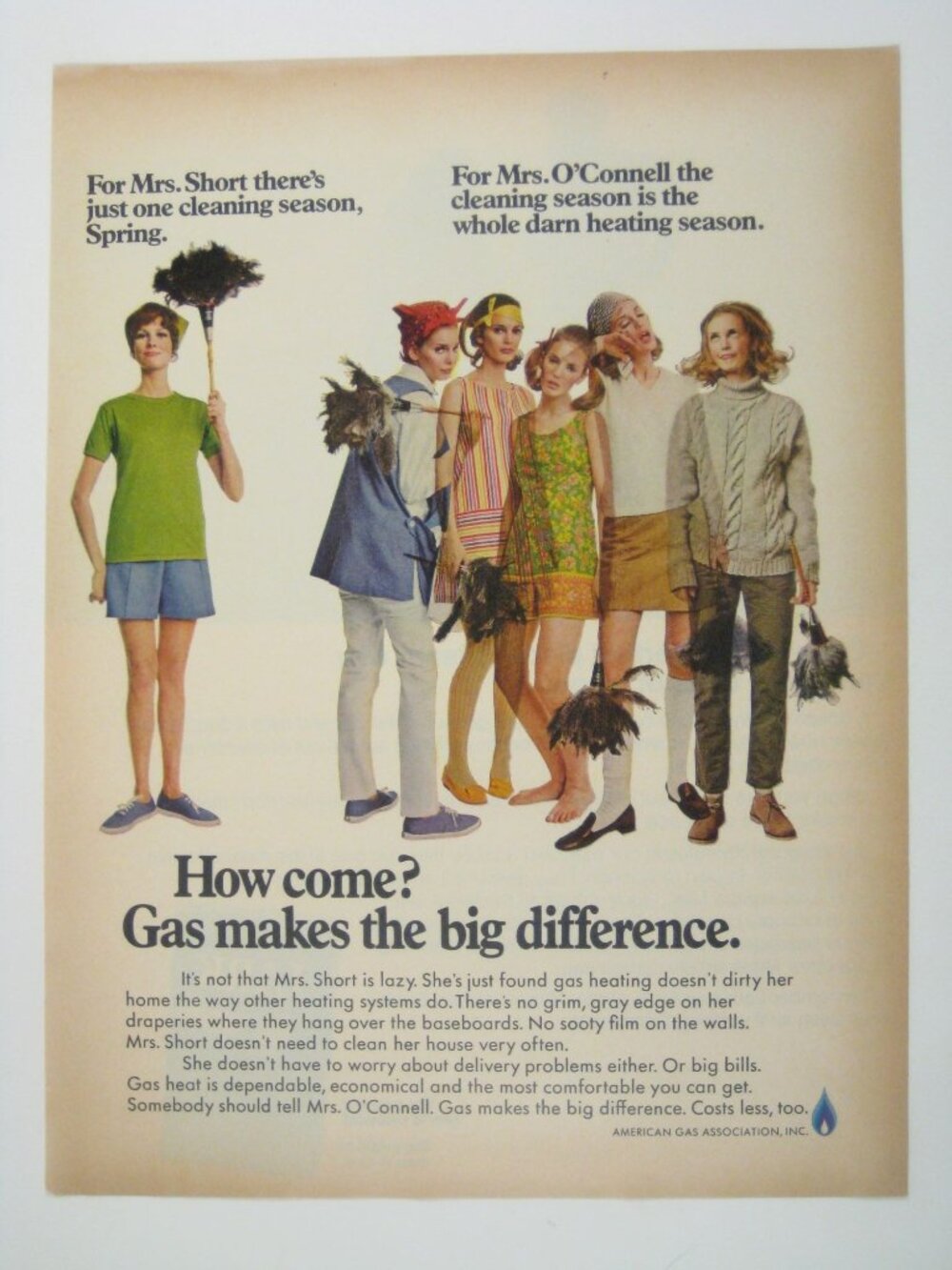 1960s American Gas Association Cleaning Ad Print Feather Duster MOD Fashion